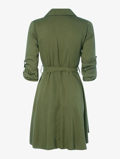 Robe style saharienne évasée - kaki - 2