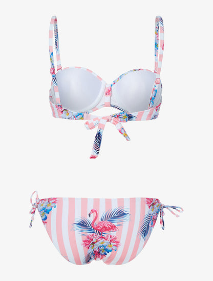 Bikini rayé à imprimé floral - rose orange - 2