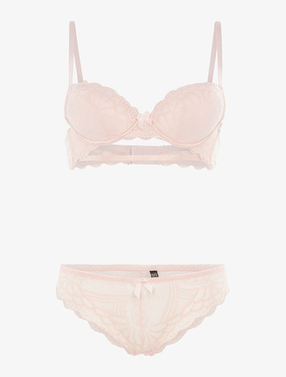 Ensemble SG et tanga en broderie fine - rose orange - 1