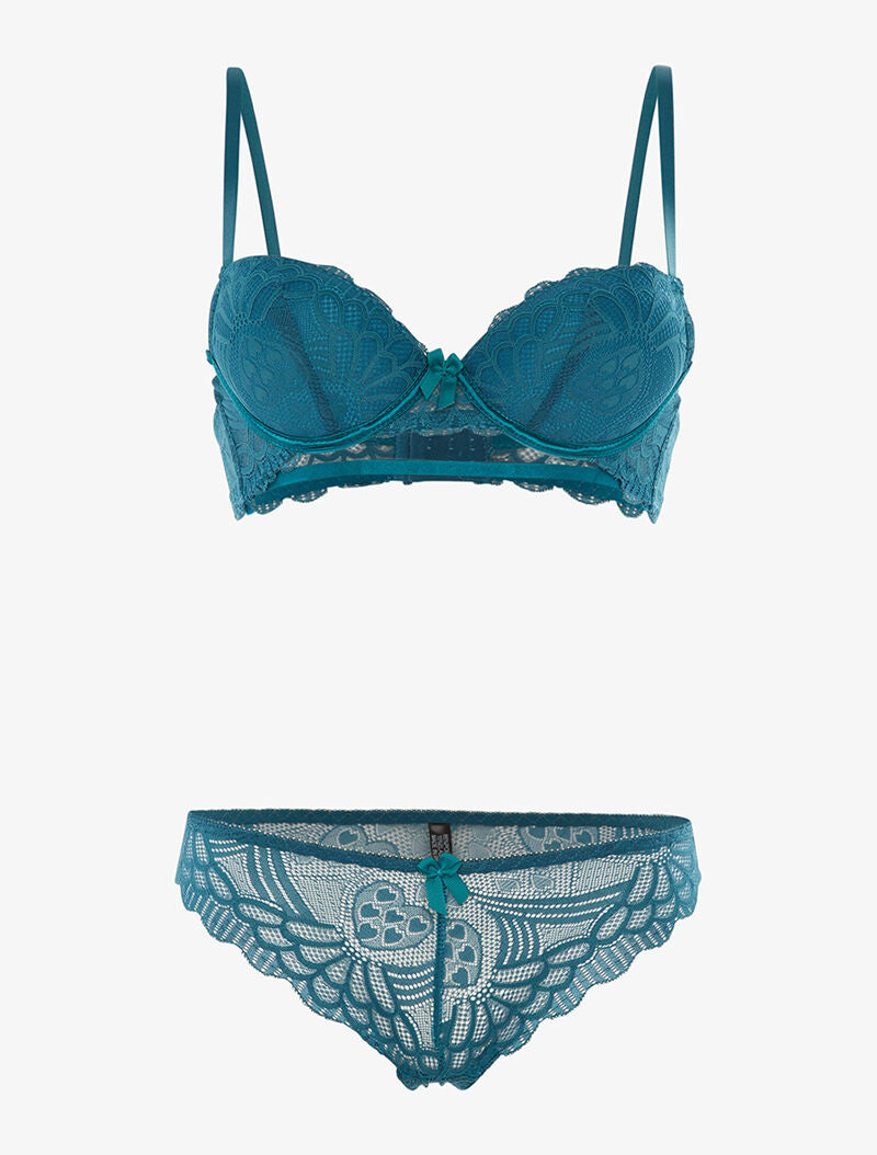 Ensemble SG et tanga en broderie fine - bleu canard - 1