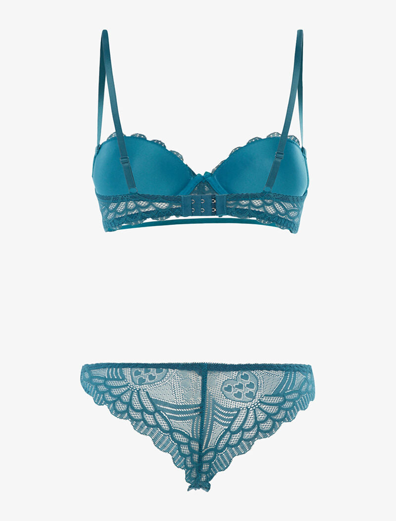 Ensemble SG et tanga en broderie fine - bleu canard - 2