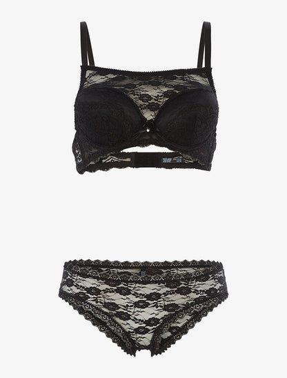 Ensemble SG style brassière en dentelle et culotte - noir - 1