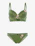 Ensemble SG et tanga empiècement fleurs brodées - kaki - 1