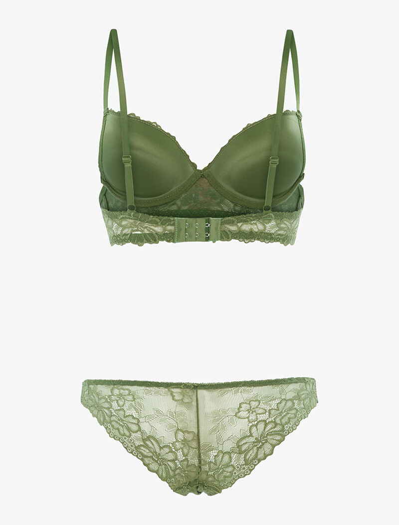 Ensemble SG et tanga empiècement fleurs brodées - kaki - 2
