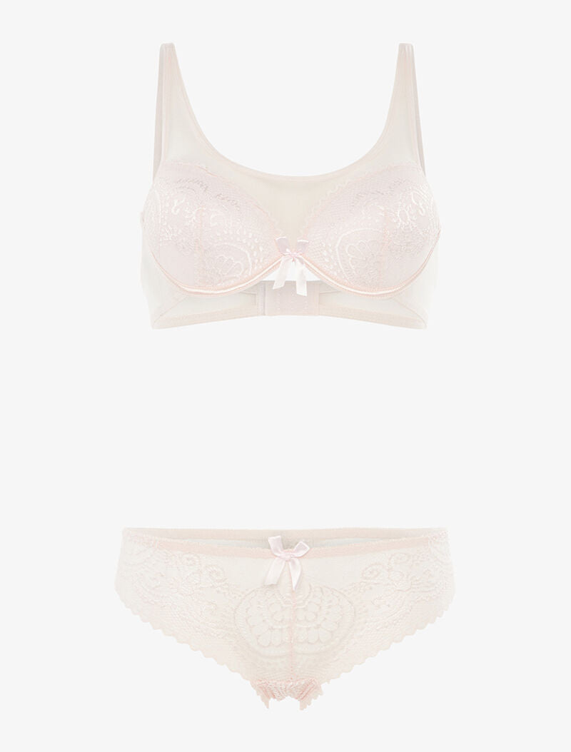 Ensemble en dentelle ajourée et tulle - rose orange - 1