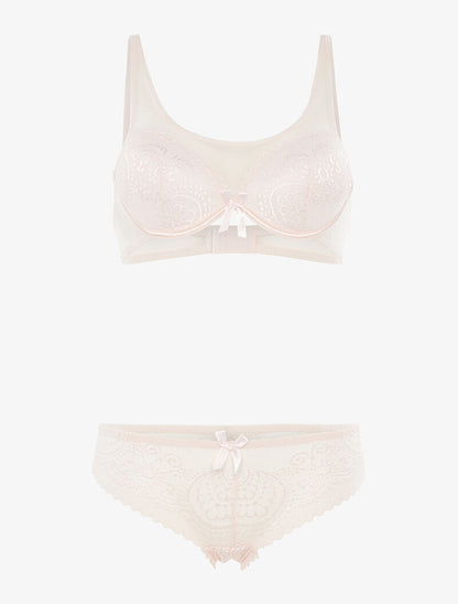 Ensemble en dentelle ajourée et tulle - rose orange - 1