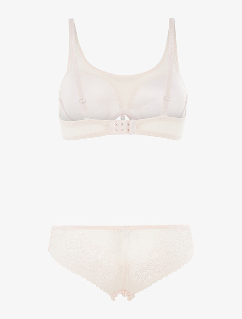 Ensemble en dentelle ajourée et tulle - rose orange - 2