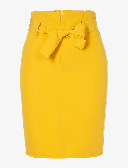 Jupe crayon avec ceinture - jaune - 3