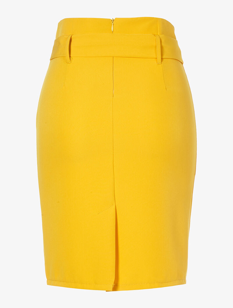 Jupe crayon avec ceinture - jaune - 2