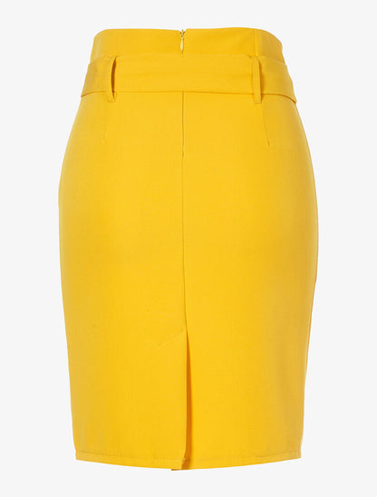 Jupe crayon avec ceinture - jaune - 2
