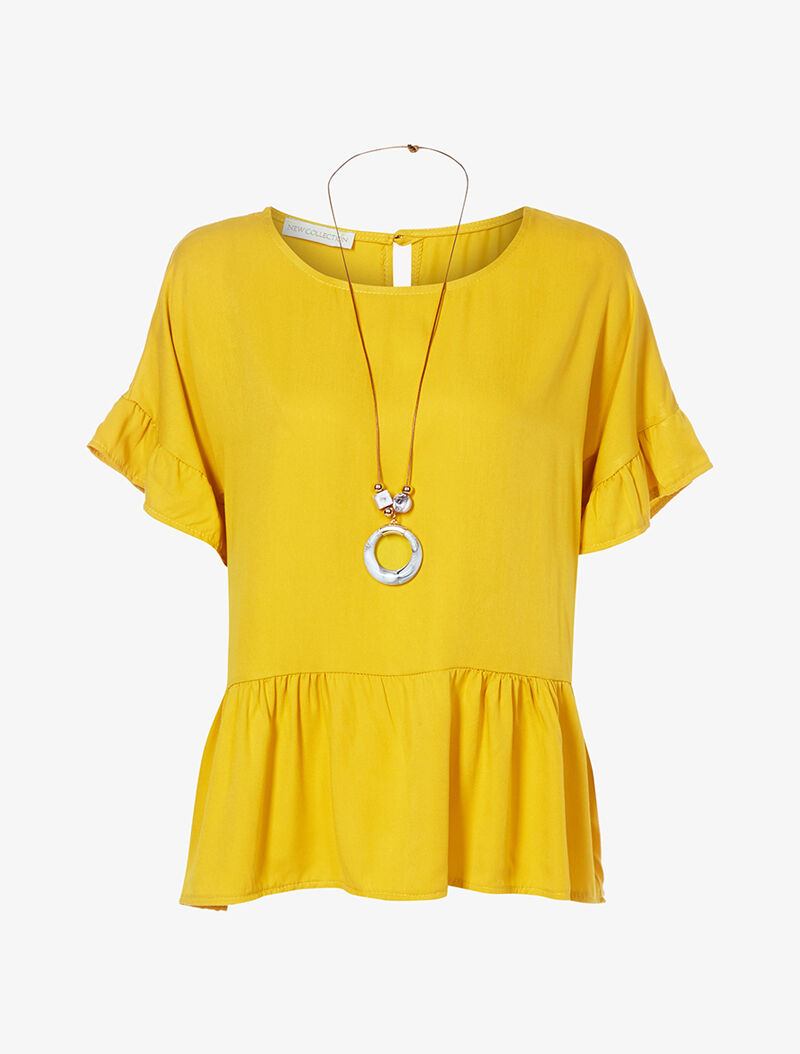 Top à bords volantés et sautoir - jaune - 1
