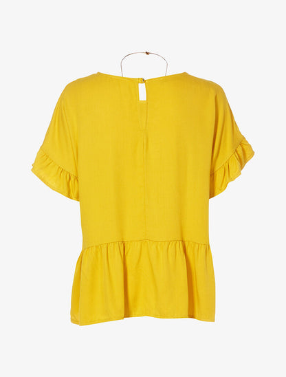 Top à bords volantés et sautoir - jaune - 2