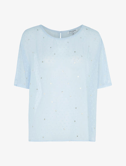 Blouse transparente à motifs étoilés - bleu ciel - 1