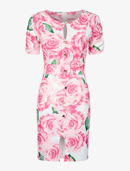 Robe boutonnée à grand imprimé - rose - 3