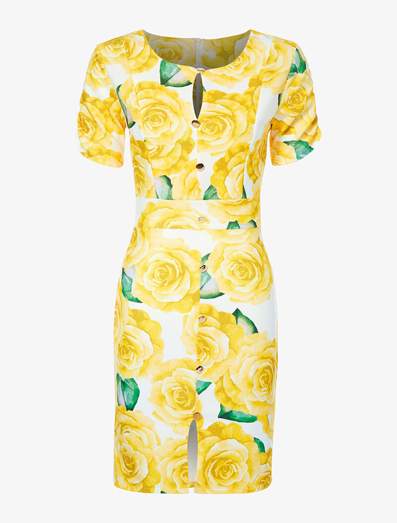Robe boutonnée à grand imprimé - jaune - 3