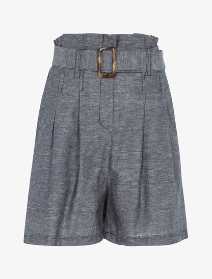 Short taille empire en lin - marine - 1