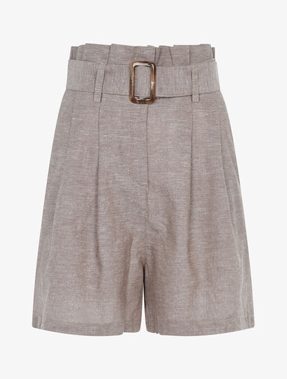 Short taille empire en lin - taupe - 1