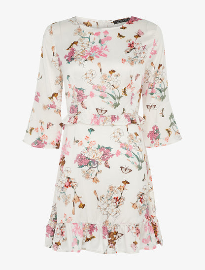 Robe satinée à taille volantée - blanc - 1