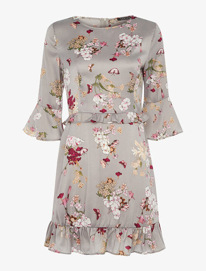 Robe satinée à taille volantée - gris - 3