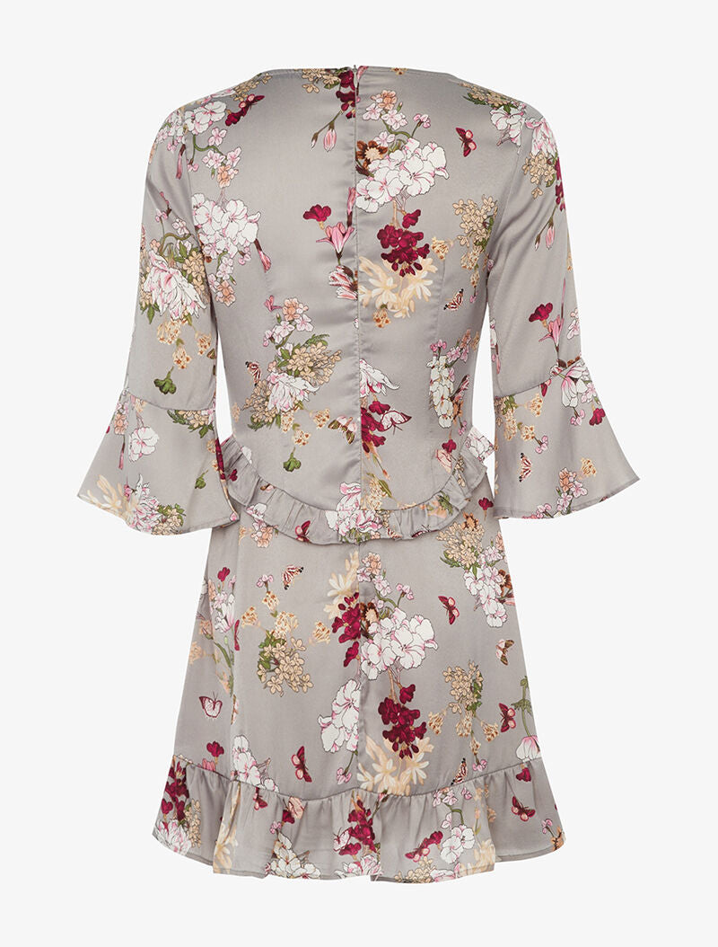 Robe satinée à taille volantée - gris - 2