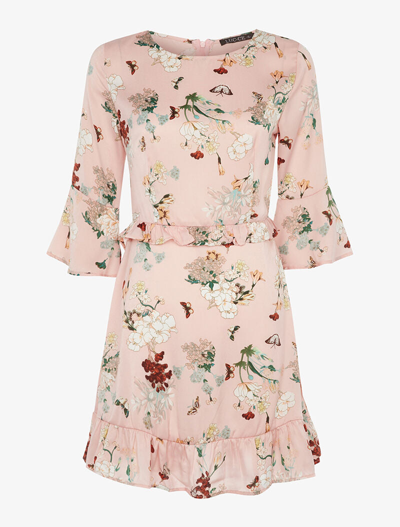 Robe satinée à taille volantée - rose - 1