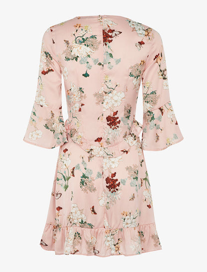 Robe satinée à taille volantée - rose - 2