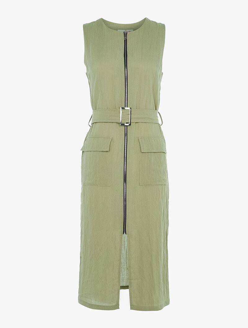 Robe longue légère à zip - kaki - 1