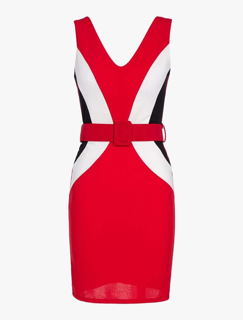 Robe ajustée tricolore - rouge/blanc/noir - 3
