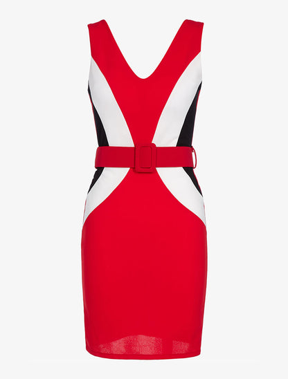 Robe ajustée tricolore - rouge/blanc/noir - 3