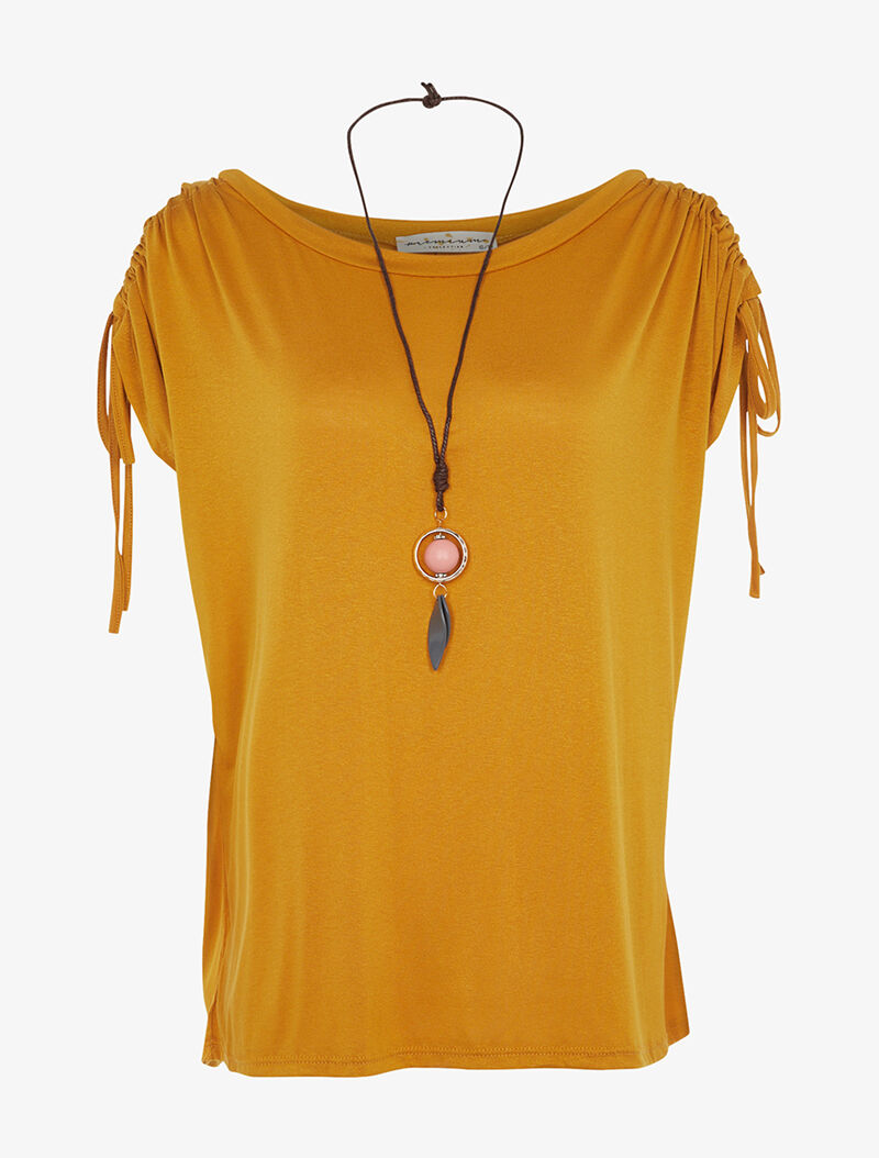 Top à manches ajustables et sautoir - moutarde - 1
