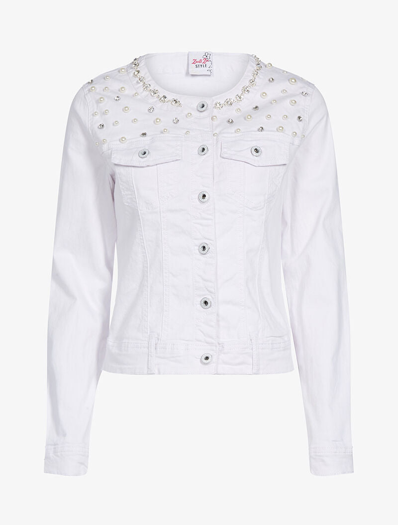 Veste buste à perles et col bijoux - blanc - 3