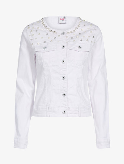 Veste buste à perles et col bijoux - blanc - 3