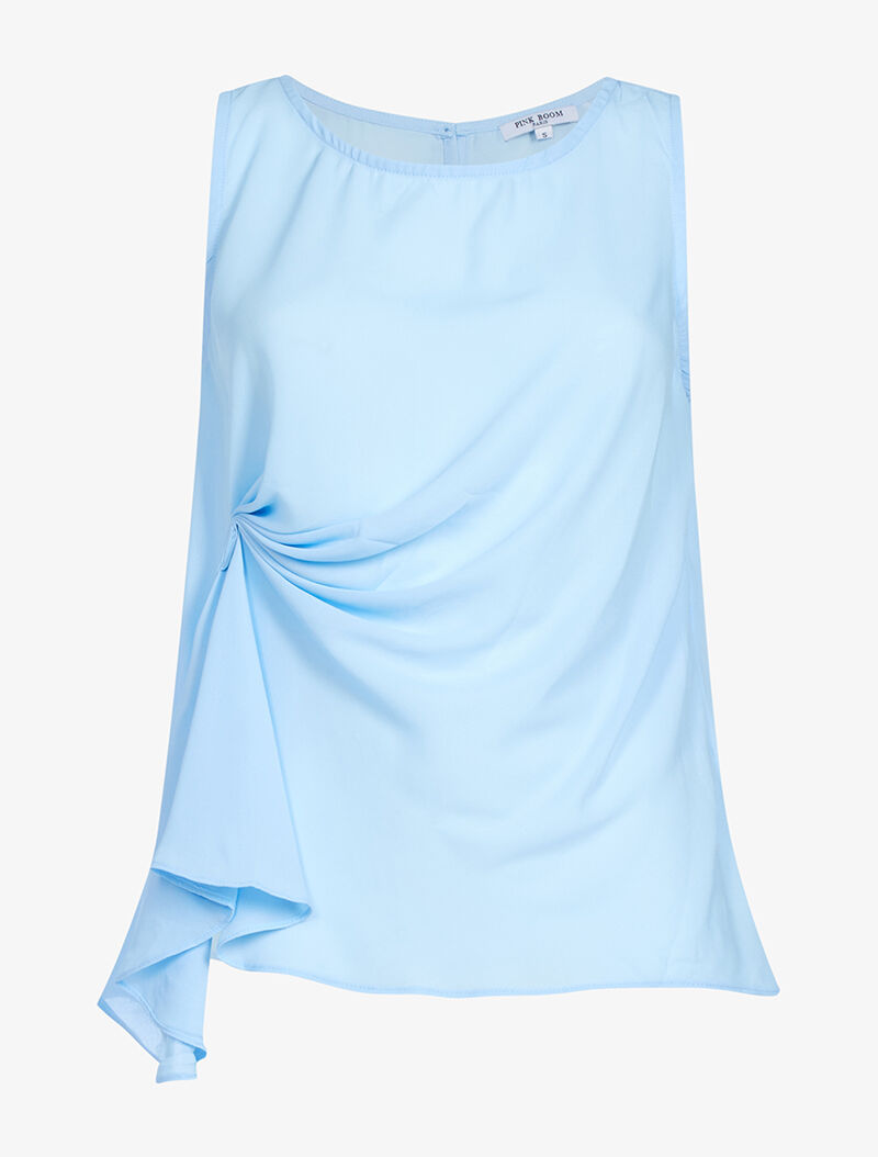 Blouse drapée en voile fin - bleu ciel - 1