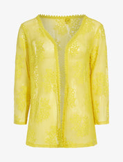 Gilet ajouré en crochet - jaune - 3