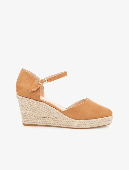 Compensées à contrefort et avant en suédine - camel - 1