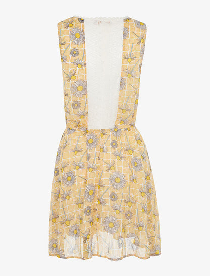 Robe cintrée imprimé marguerites à dos dentelle - jaune - 2