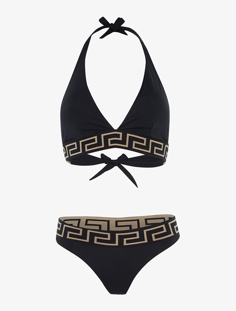 Bikini à imprimé grec - noir - 1