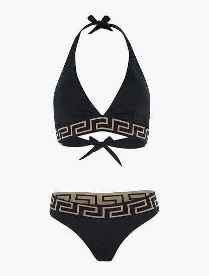 Bikini à imprimé grec - noir - 1