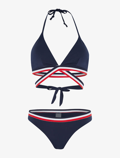 Bikini triangle à bandes tricolore - marine - 1