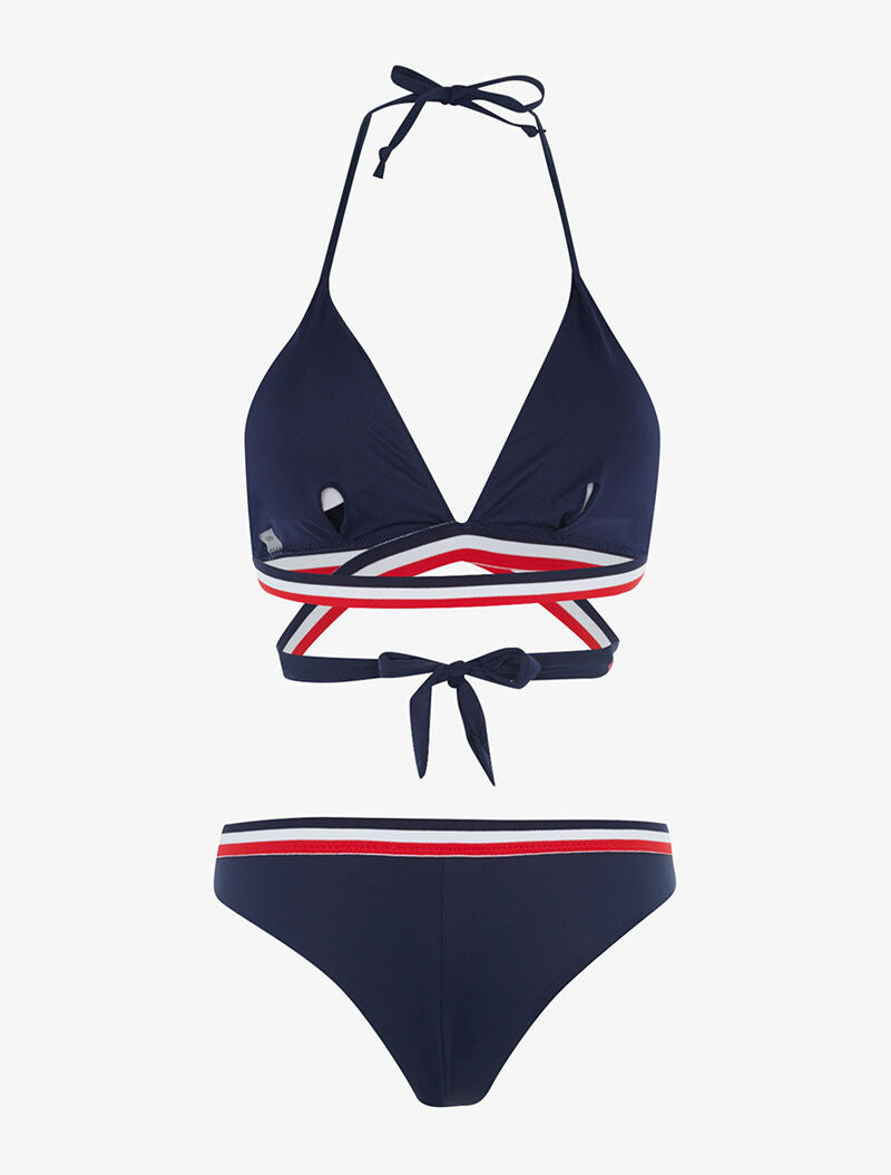 Bikini triangle à bandes tricolore - marine - 2