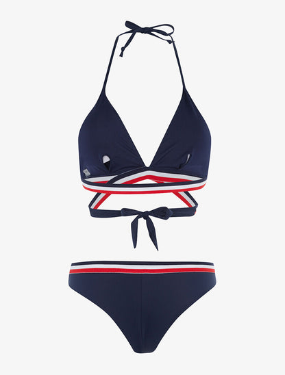 Bikini triangle à bandes tricolore - marine - 2