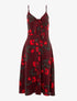 Robe trapèze à carreaux et fleurs - rouge/noir - 1