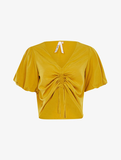Crop top à manches bouffantes évasées - moutarde - 3