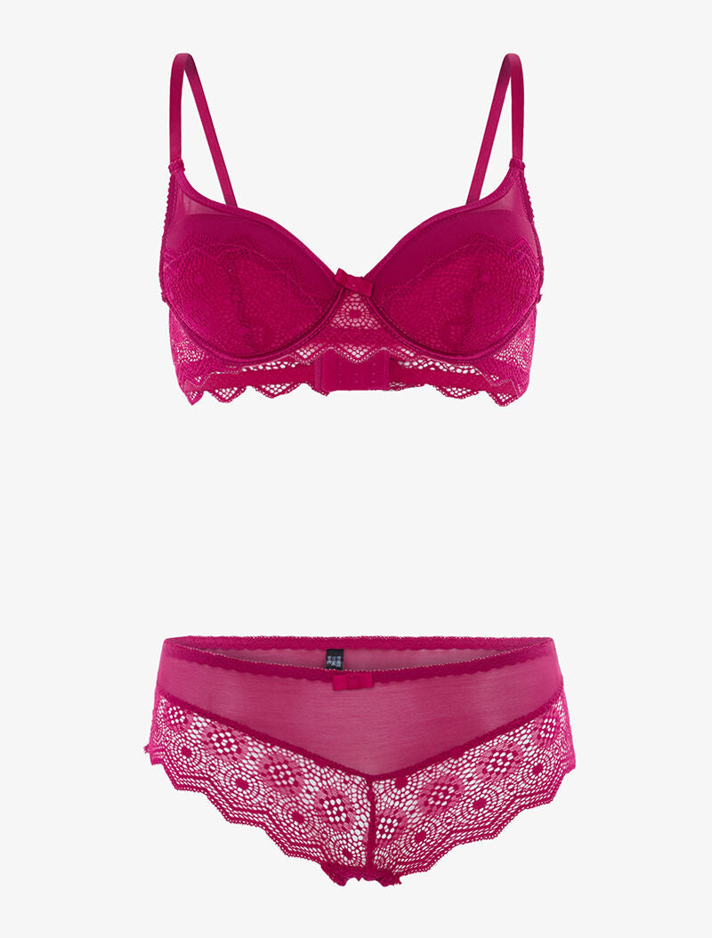 Ensemble en dentelle crantée et culotte - fushia - 3