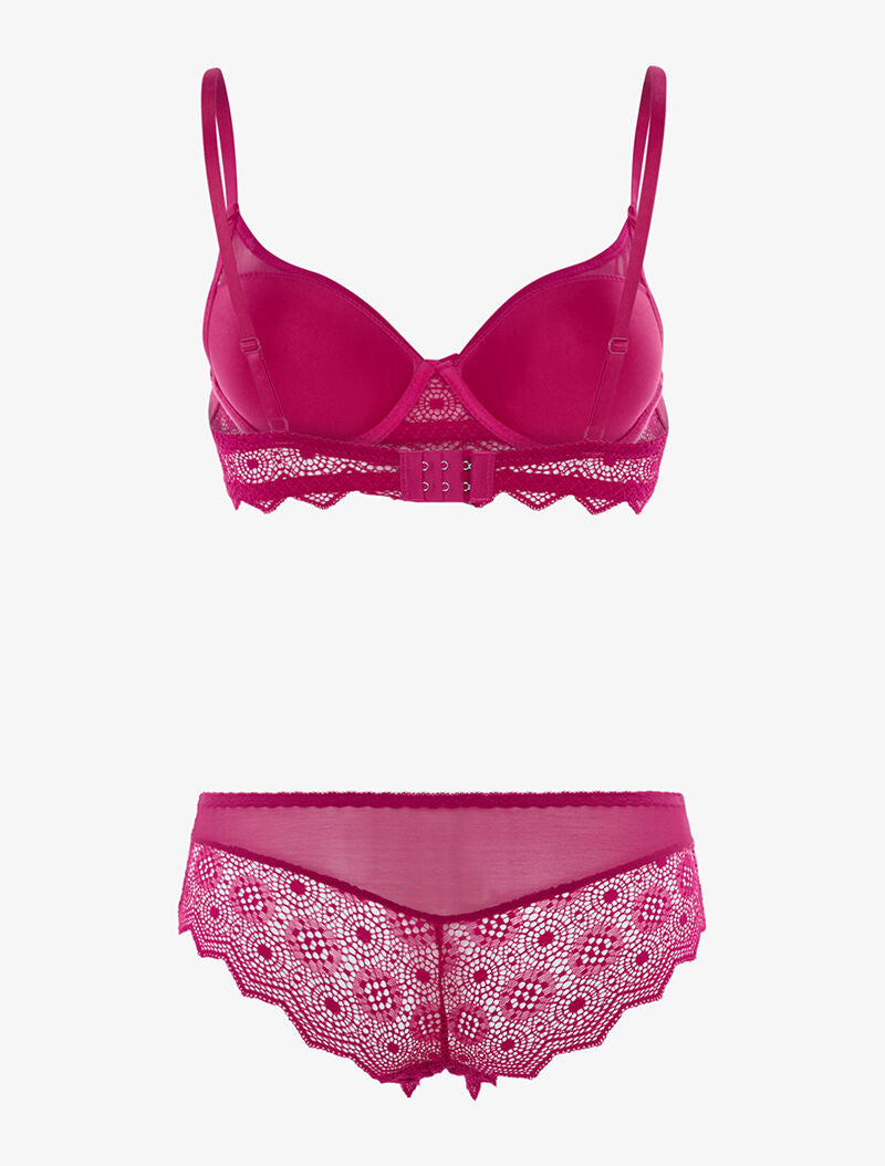 Ensemble en dentelle crantée et culotte - fushia - 2