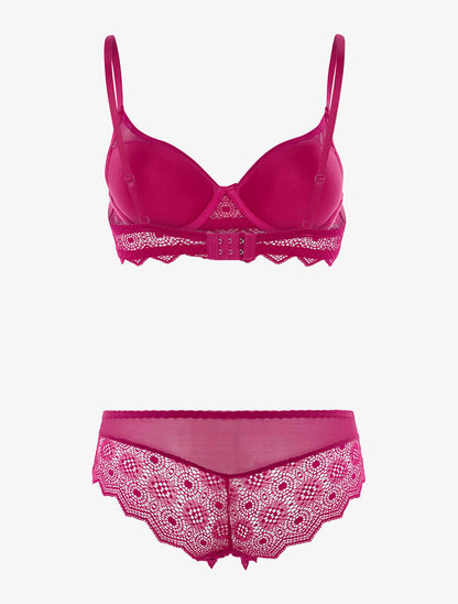 Ensemble en dentelle crantée et culotte - fushia - 2