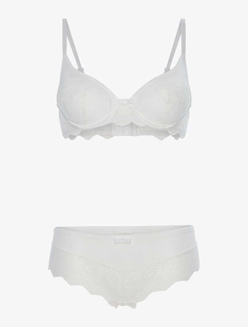 Ensemble en dentelle crantée et culotte - blanc - 1