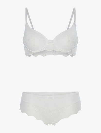 Ensemble en dentelle crantée et culotte - blanc - 1