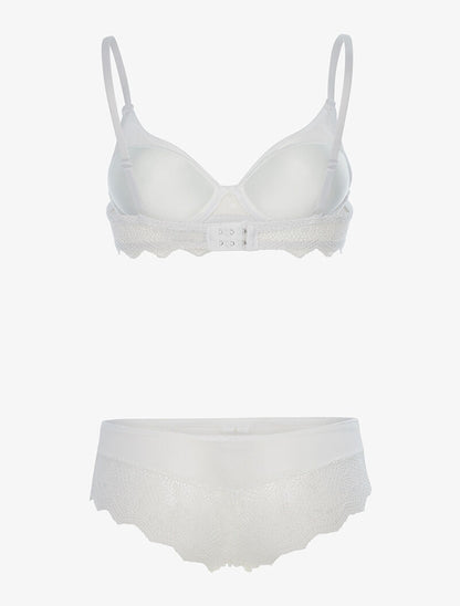 Ensemble en dentelle crantée et culotte - blanc - 2