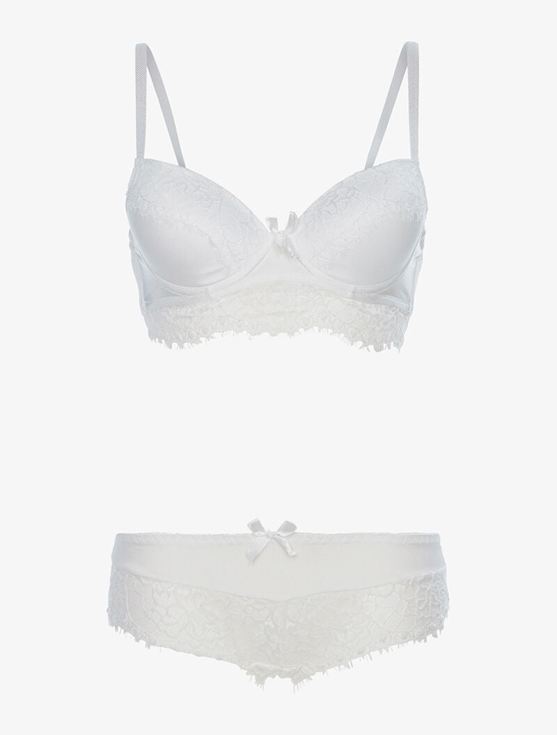 Ensemble à bordure dentelle et culotte - blanc - 3